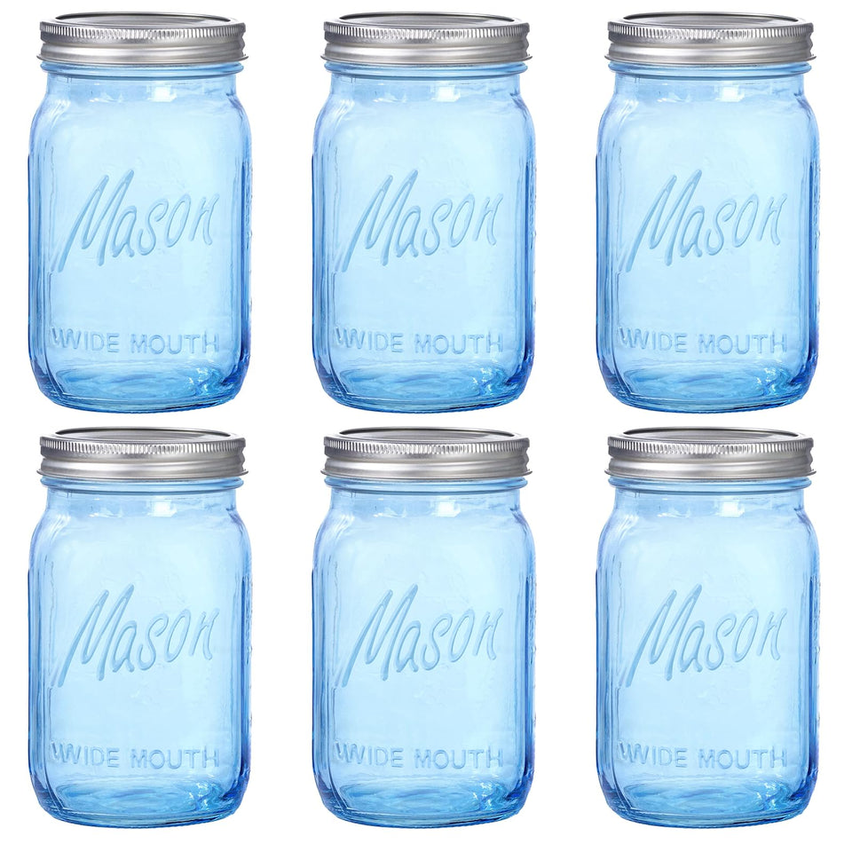 WELLIFE wide-mouth 32oz blue mason jar ready for fresh storage and prep