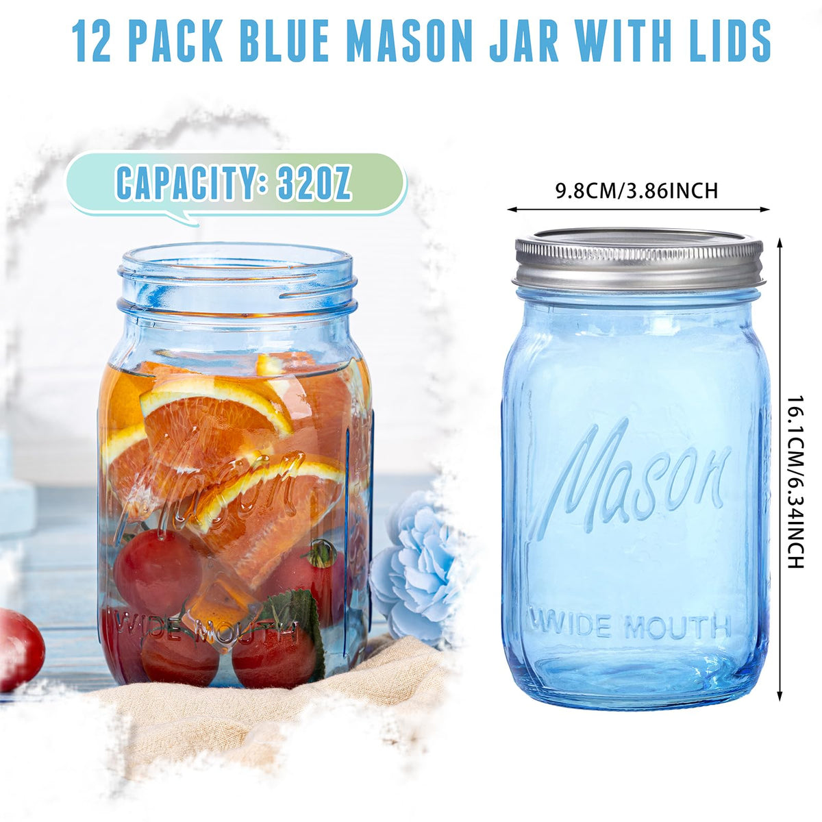 WELLIFE blue mason jar with airtight lid supports canning and long-lasting freshness