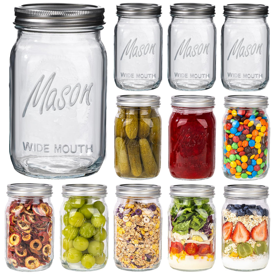 Wellife wide-mouth mason jar with lid and band for airtight storage.