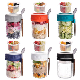 Wells 6-pack overnight oats jars with lids and spoons for organized breakfasts.