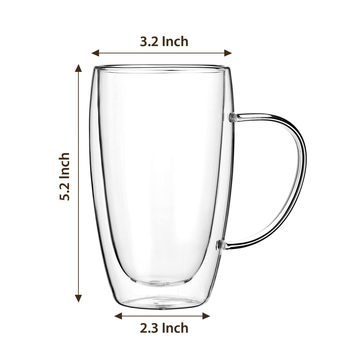 Wells borosilicate clear coffee mug; condensation-free surface for cold drinks.