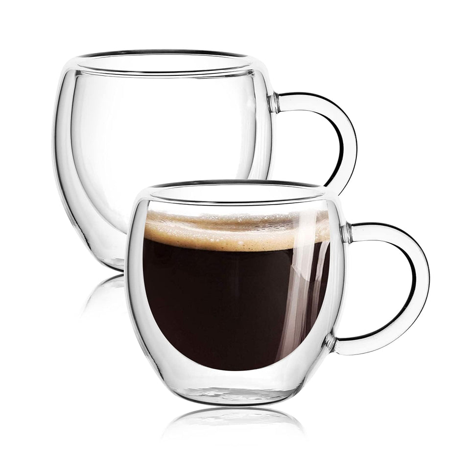 Wells espresso cups set of 2 with handles for easy grip on hot shots