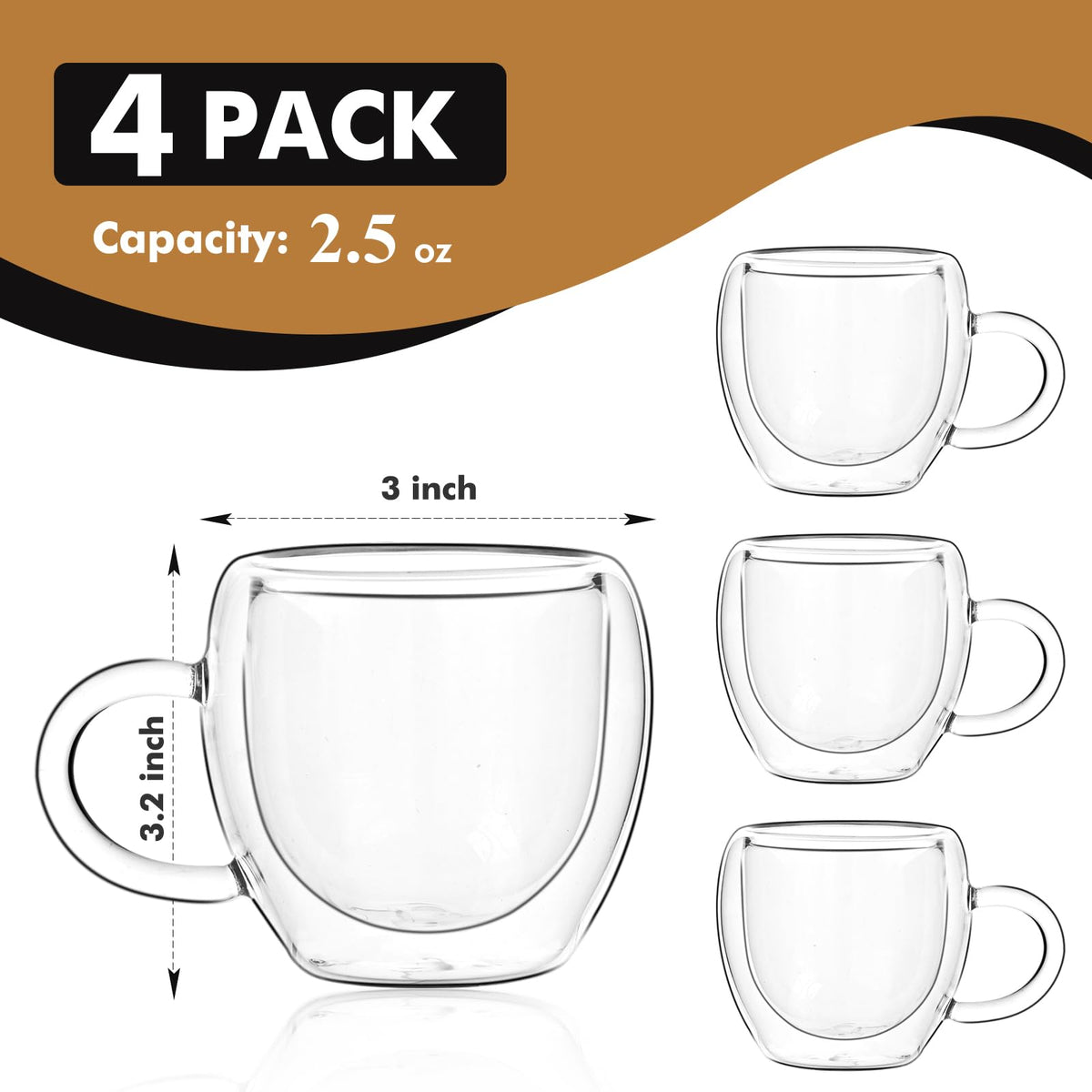 Wells 2.5oz shot glasses capture ristretto and macchiato moments clearly.