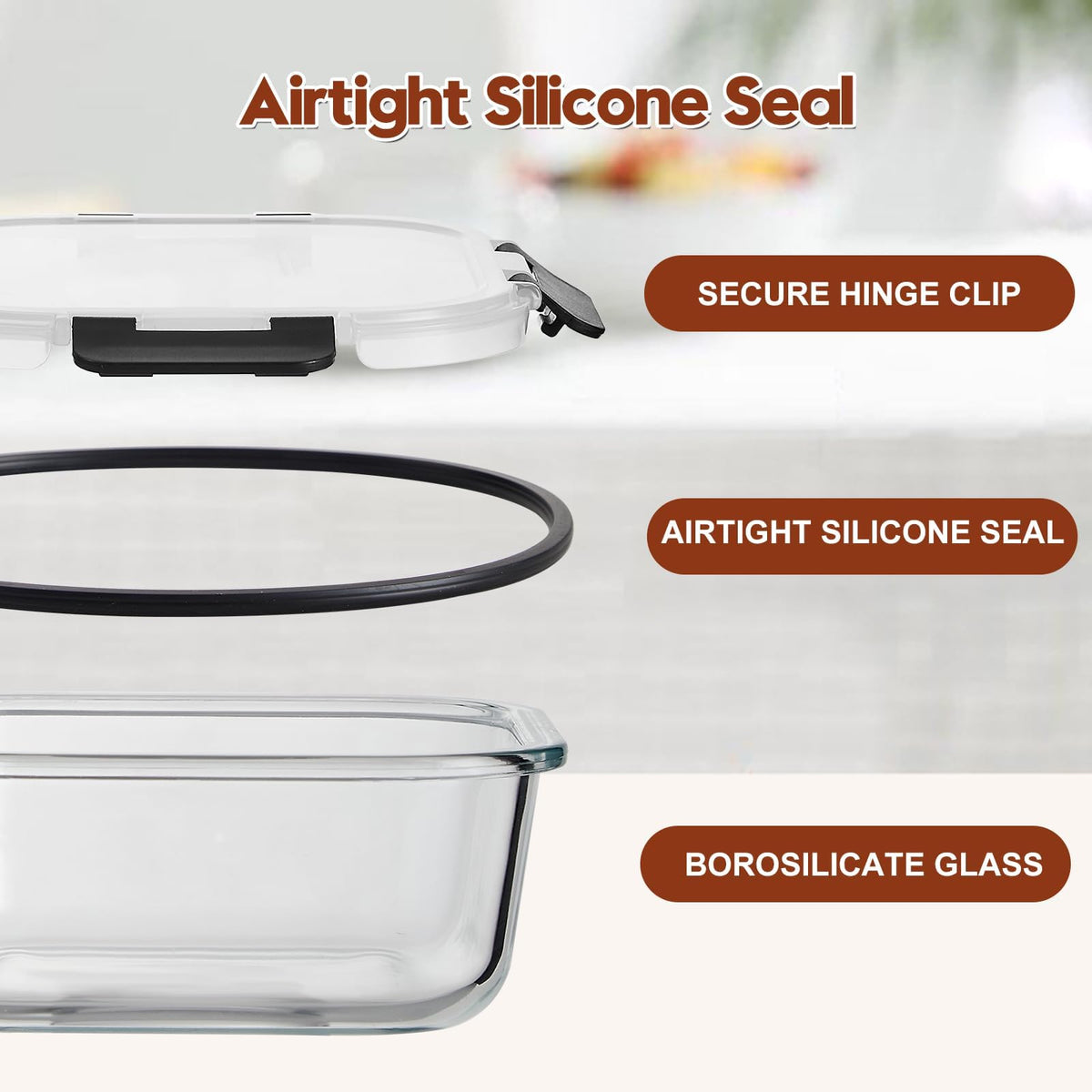 Wells glass meal prep lids showing airtight locking system for spill-free storage
