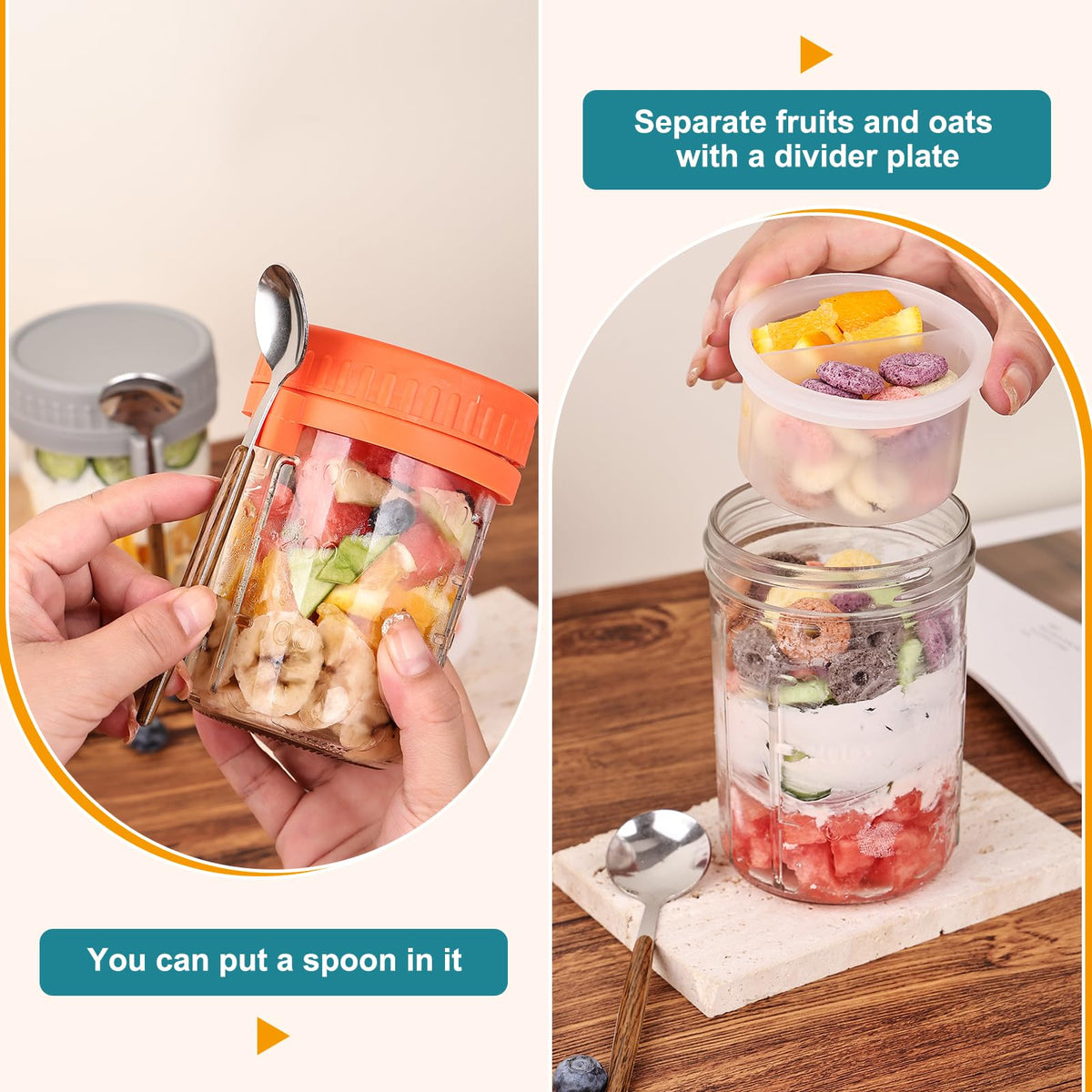 Wells jars with removable compartments keep toppings fresh and separate.