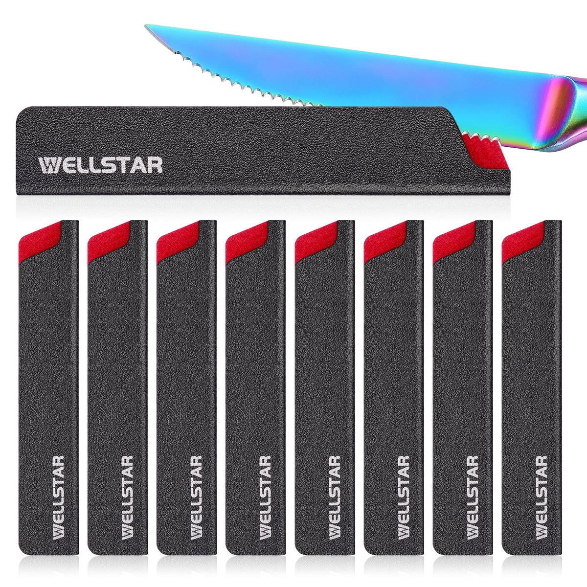 WellSTAR steak knife edge guard with universal fit and velvet interior protects blades.