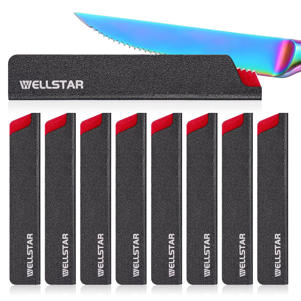 WellSTAR steak knife edge guard with universal fit and velvet interior protects blades.