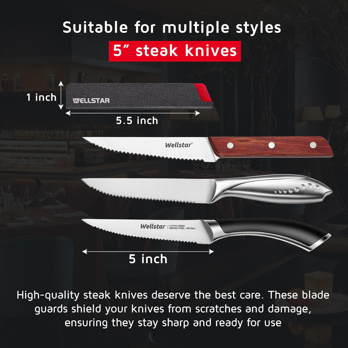 WellSTAR universal guard fits straight or slanted knife handles.
