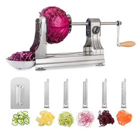 WellToBe 6-blade spiralizer assembly showing durable stainless steel body for easy veggie prep