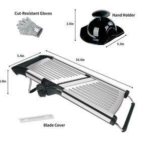 Weltonhm mandoline foldable handle and feet save cabinet space.