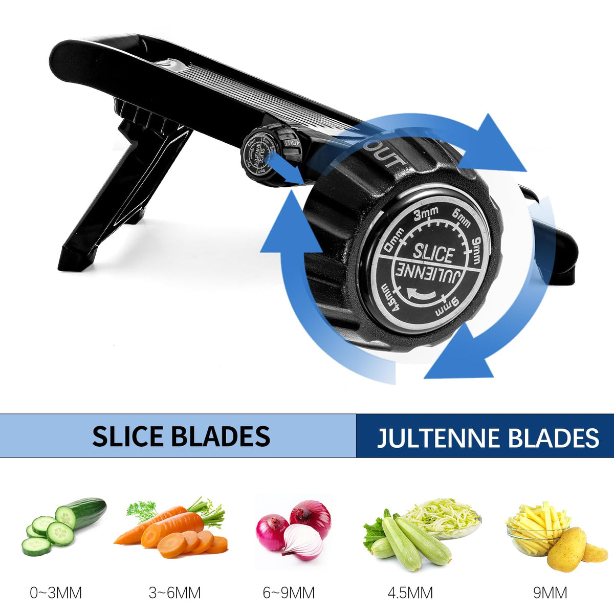 Weltonhm mandoline thickness settings from 1 to 9 mm