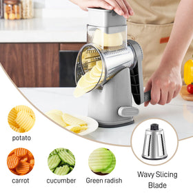 Weltonhm rotary cheese grater blades exposed for precise shredding of cheese and nuts.