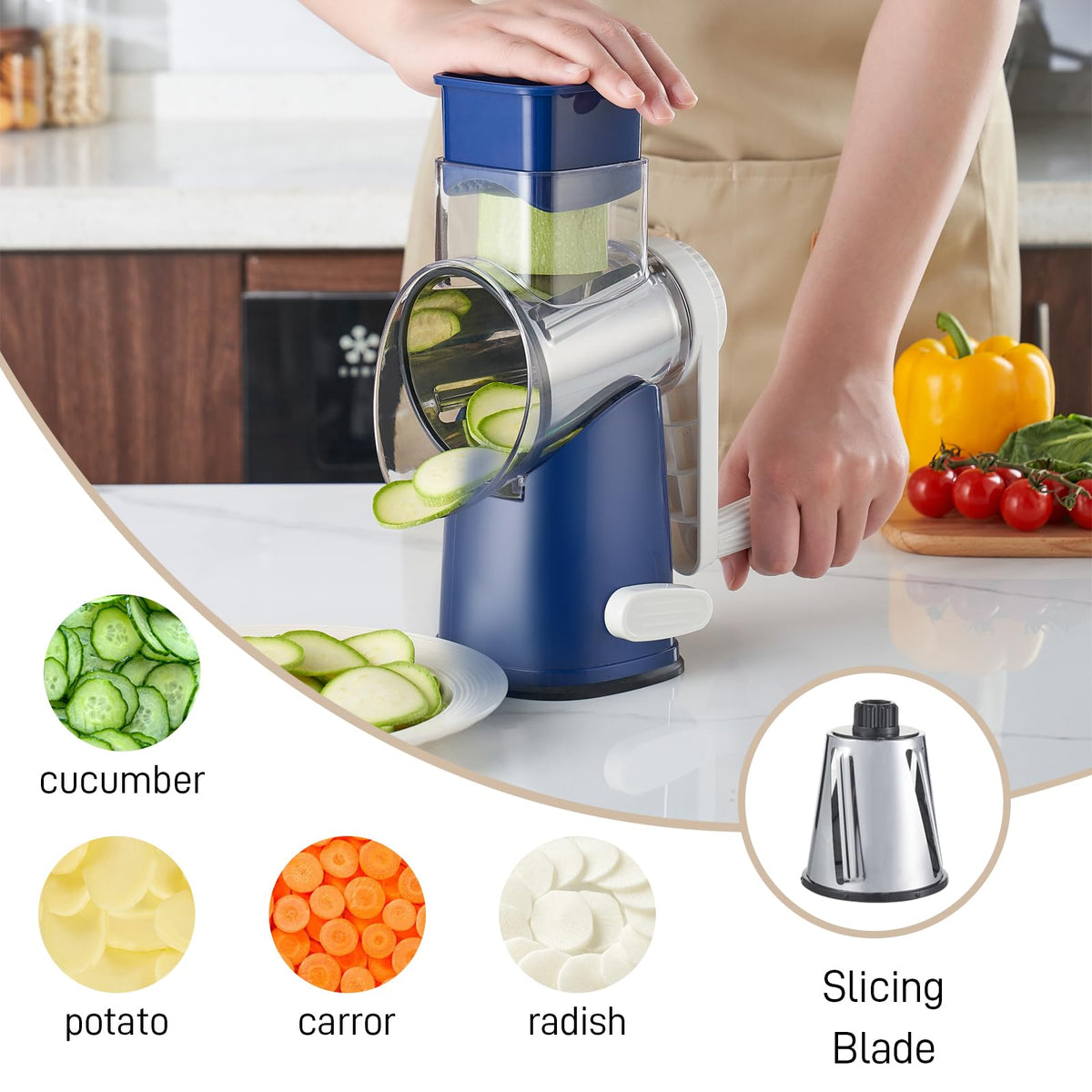 Weltonhm rotary cheese grater disassembled for easy cleaning and storage.