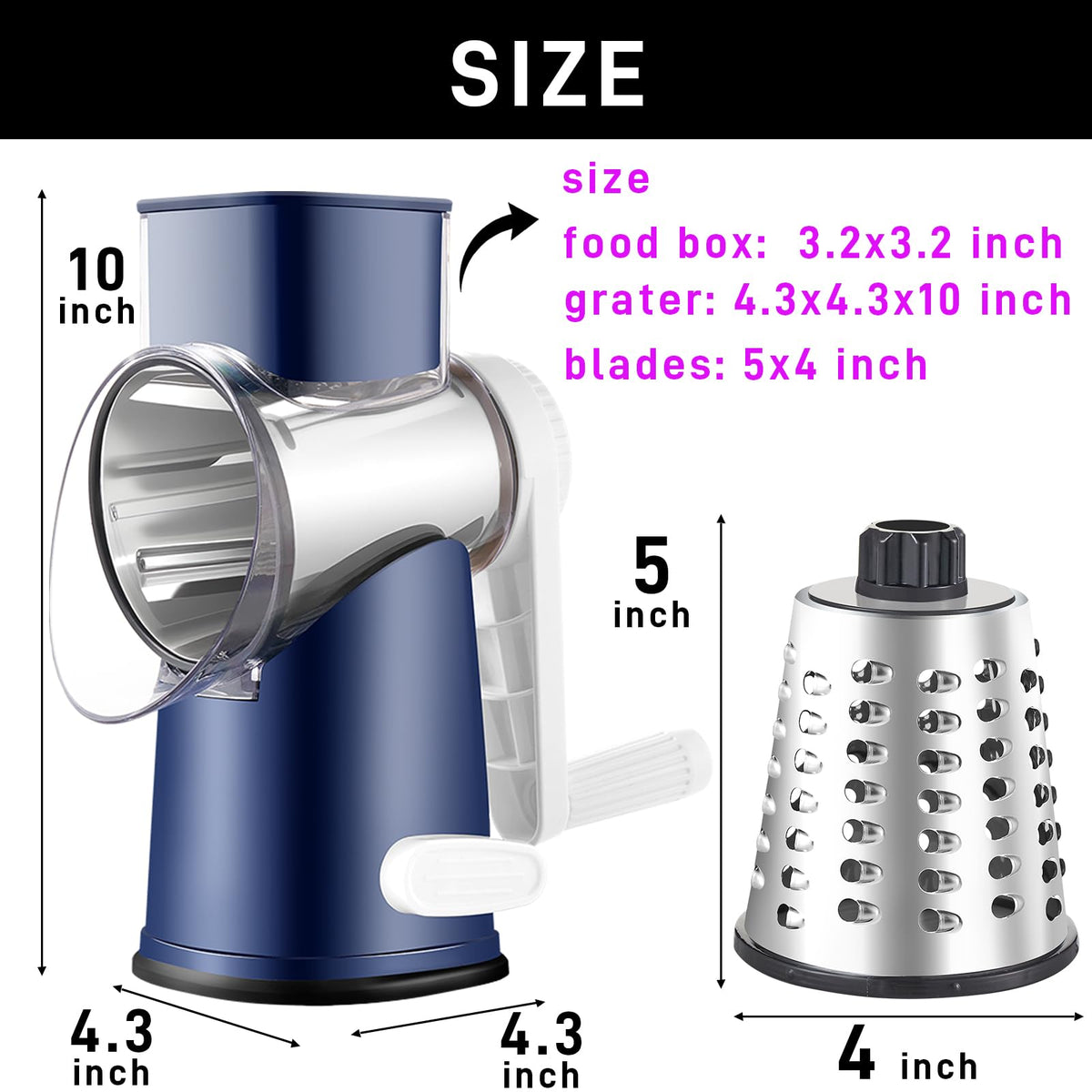 Weltonhm rotary cheese grater fully detachable and dishwasher safe for quick cleanup.