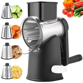Weltonhm rotary cheese grater with handle in action for fast shredding
