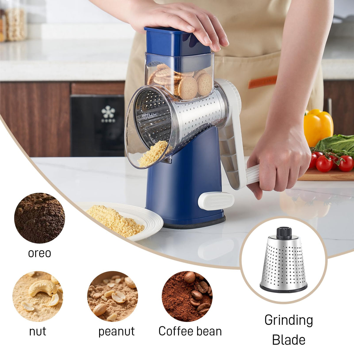 Weltonhm rotary cheese grater handles hard Parmesan with ease.