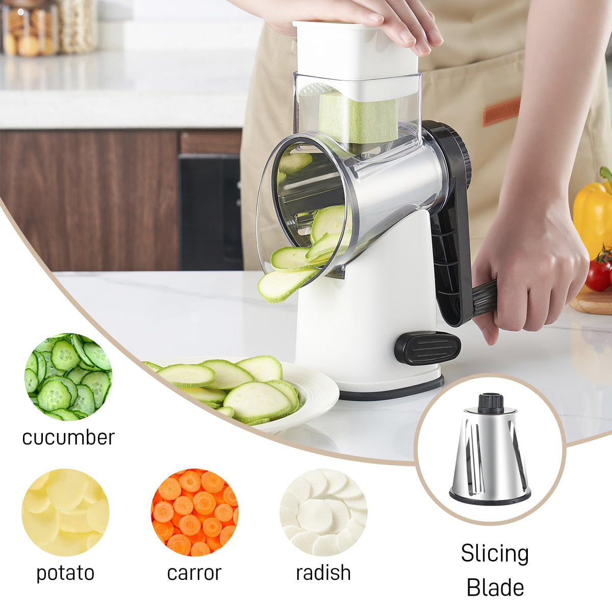 Weltonhm grater with suction base for stable countertop use.
