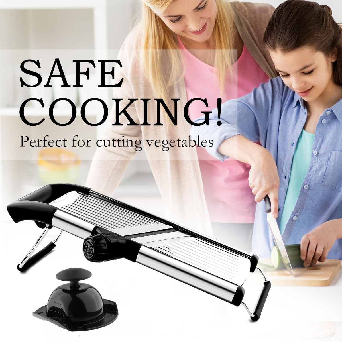 Weltonhm vegetable slicer supports fries, salads, and julienne prep.