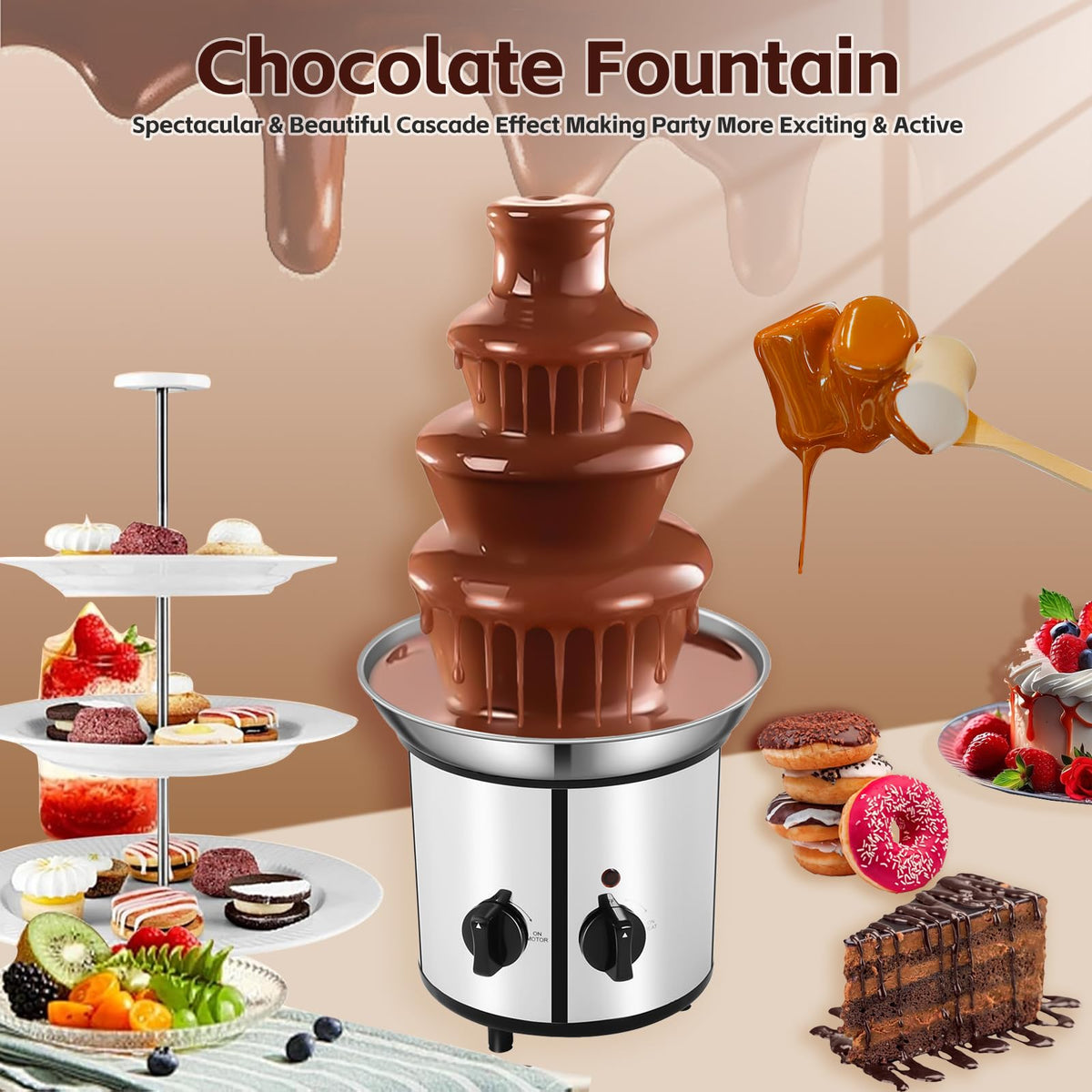 WEMAKMAK fountain shows smooth chocolate flow ideal for dipping.