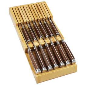 WenCraft bamboo drawer knife block inside-drawer keeps knives neatly organized and accessible.