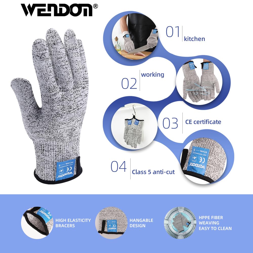 WENDOM cut-resistant gloves level 5 protect hands during shucking.