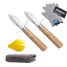 WENDOM oyster knife with wood handle in action for easy shelling