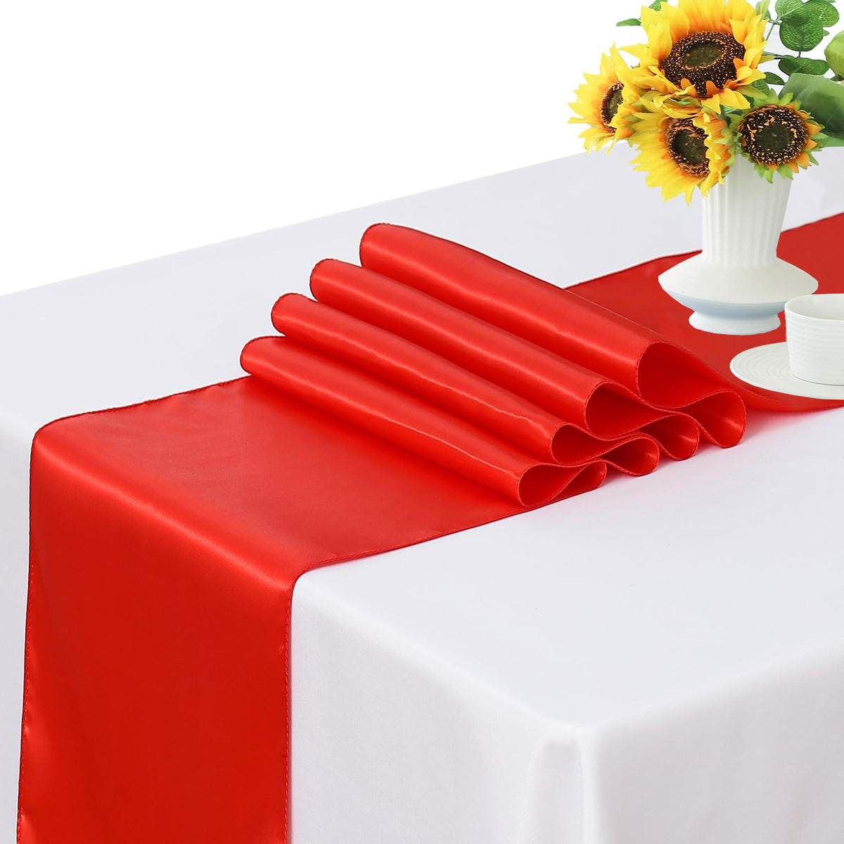 WENSINL satin red table runner on dining table enhances decor