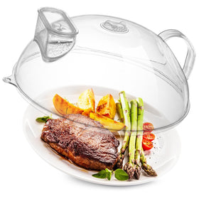 WENWELL microwave splatter cover with integrated handle keeps leftovers tidy during reheating.