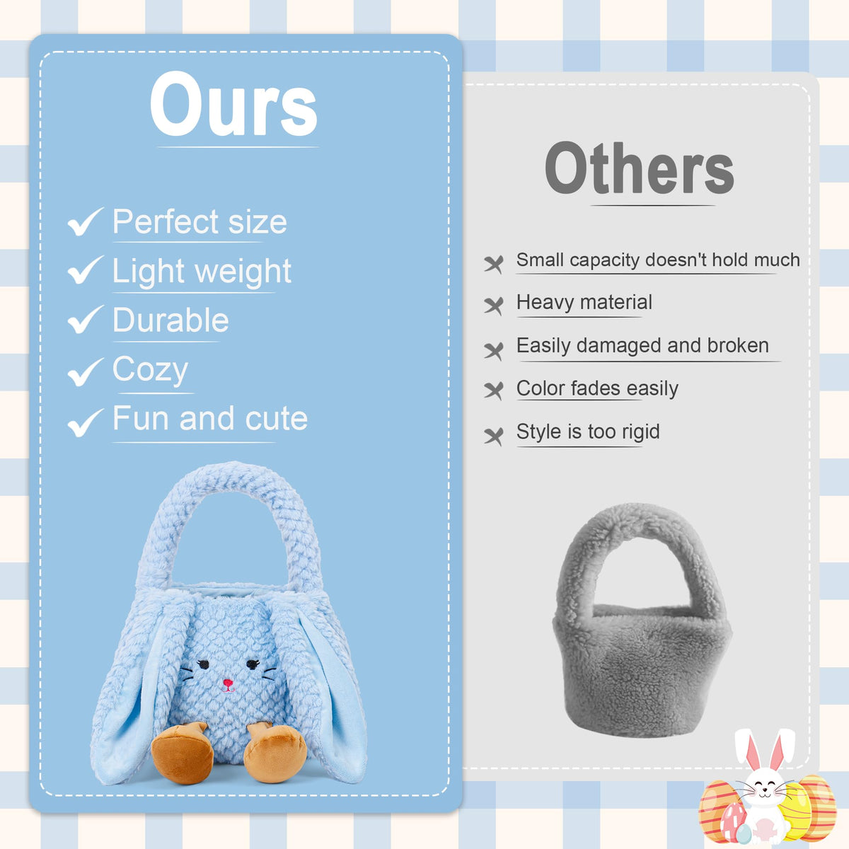 WePop Easter basket plush panda; spacious design for eggs and small treasures.