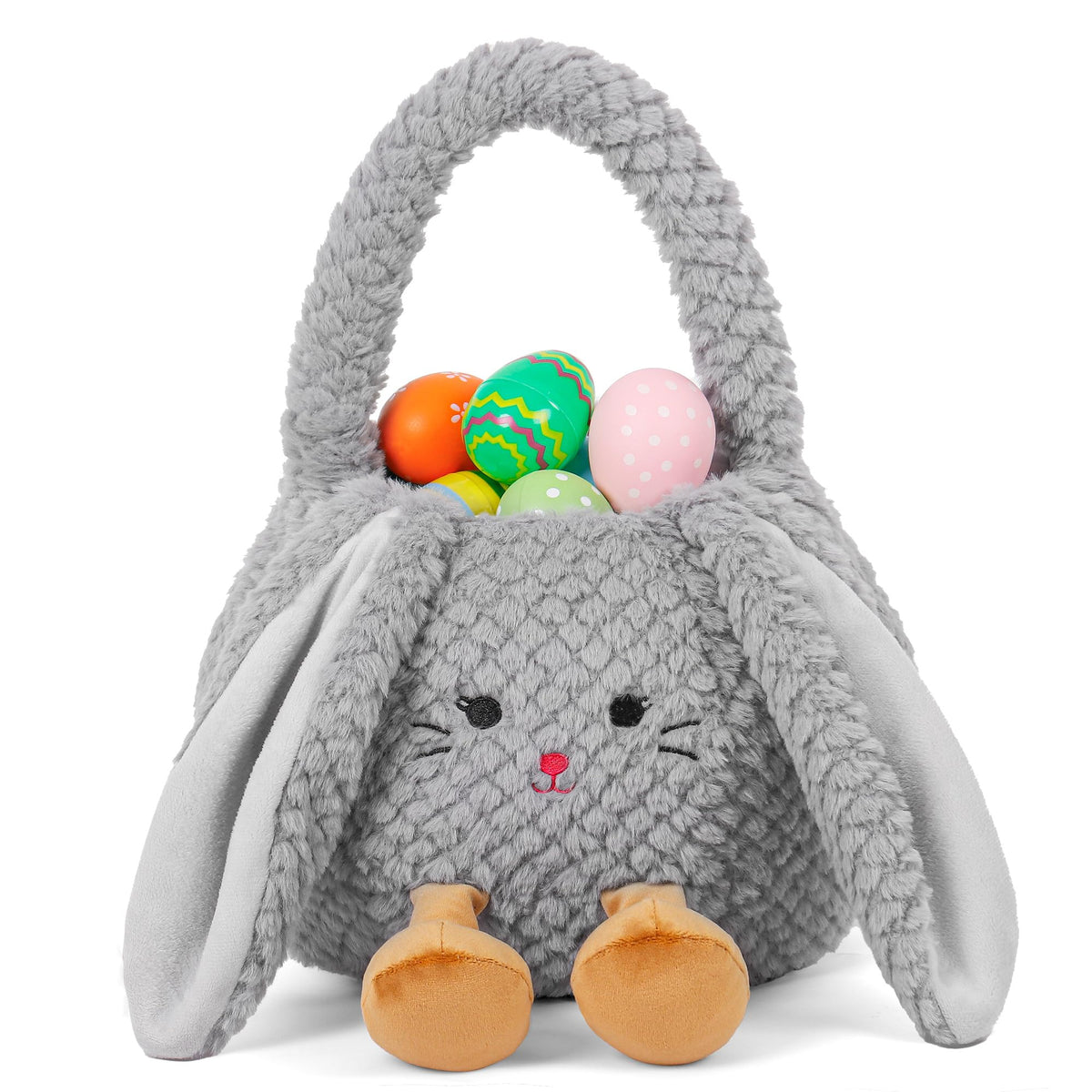 Wepop Easter Basket Plush Rabbit with soft fabric for gentle play and egg hunts