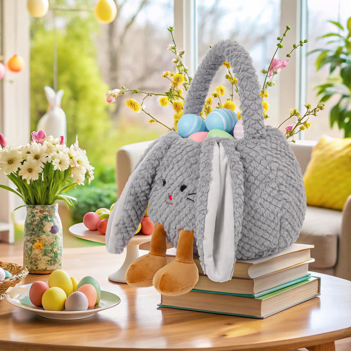 Wepop yellow chicken plush basket stands out in Easter decor and playtime