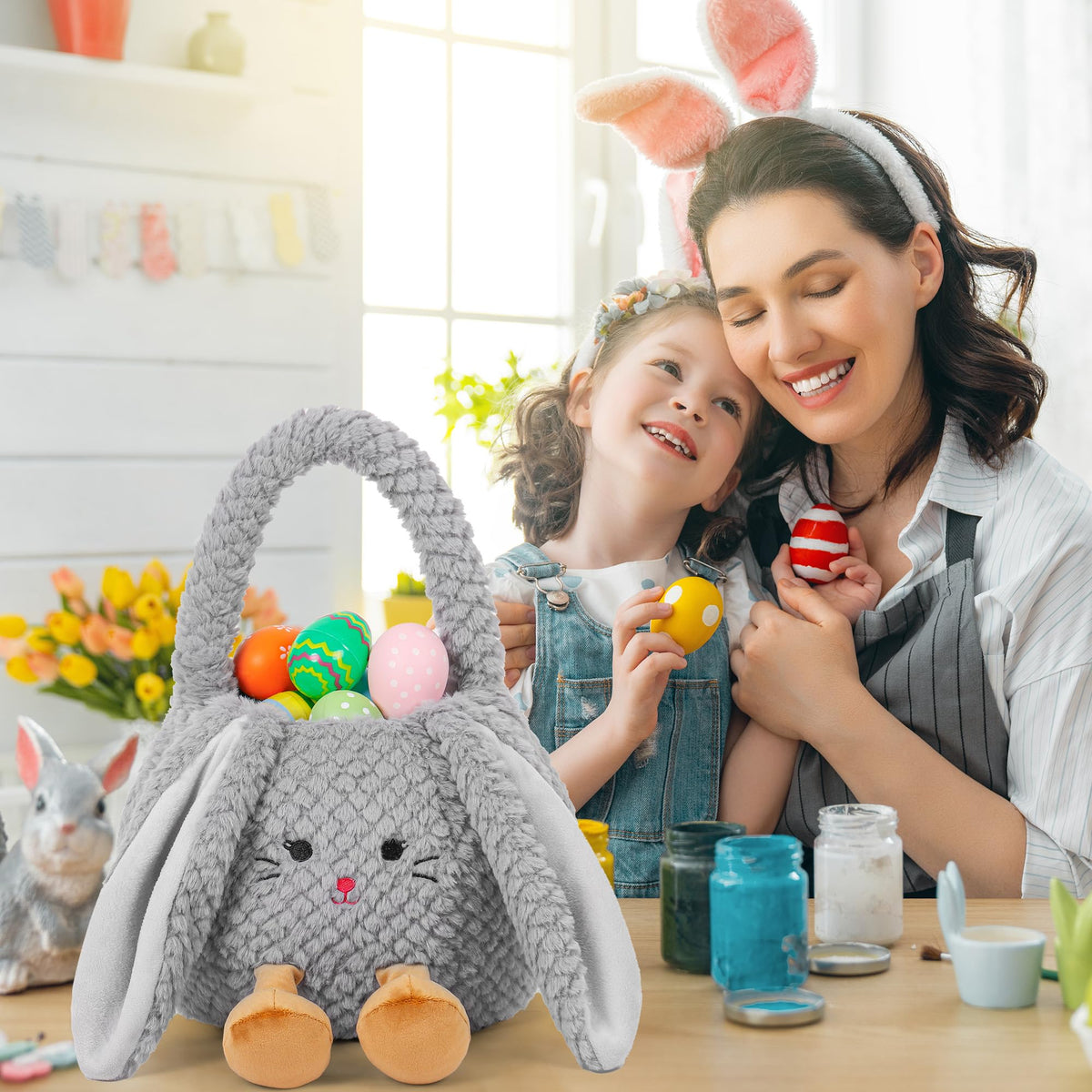 Wepop Easter basket plush bucket supports egg-hunt fun and tidy toy storage