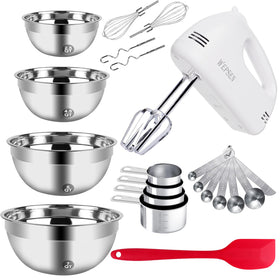 WEPSEN 5-Speed hand mixer with bowls demonstrates a compact all-in-one baking solution.