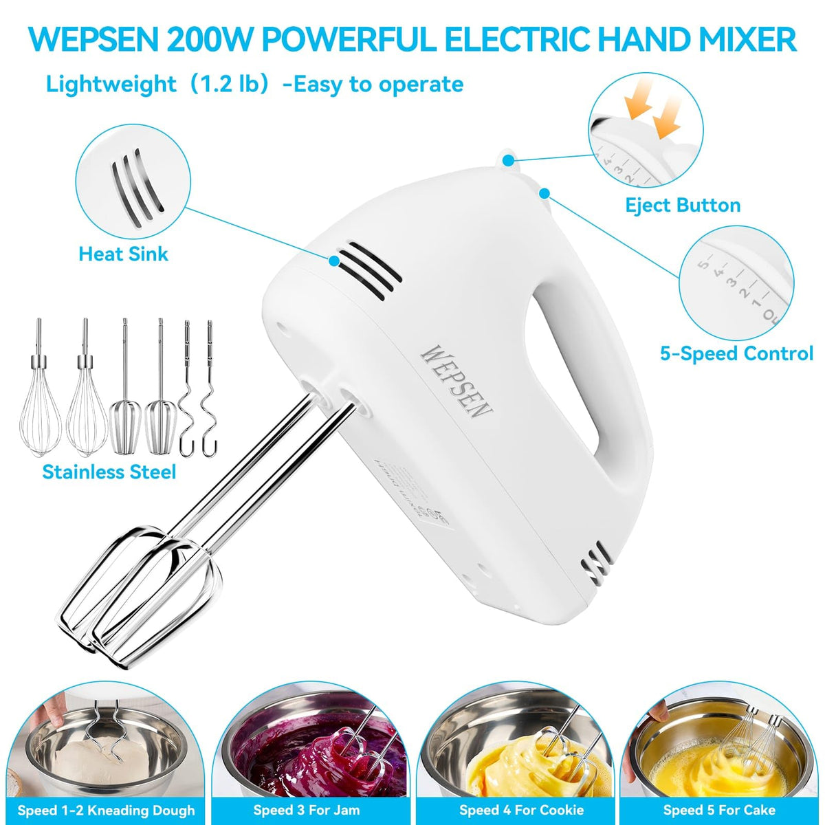 WEPSEN 5-speed handheld mixer for precise batter textures