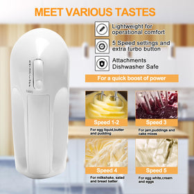 WEPSEN attachments include whisk, beaters, and dough hooks for versatile mixing.