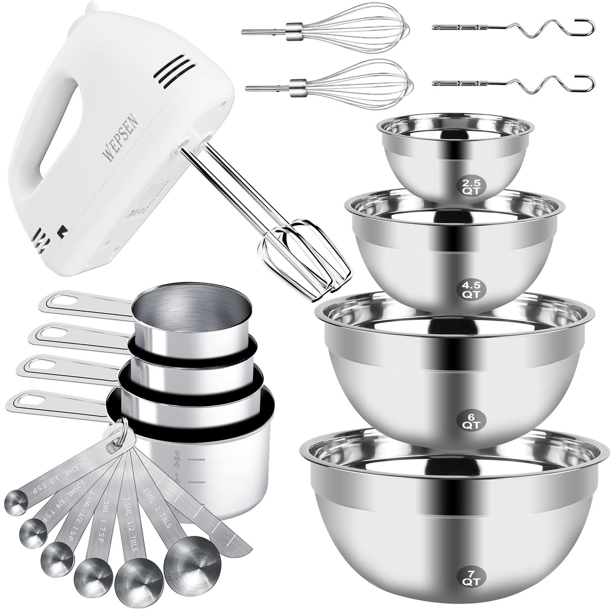 WEPSEN hand mixer with bowls for versatile baking prep in one set