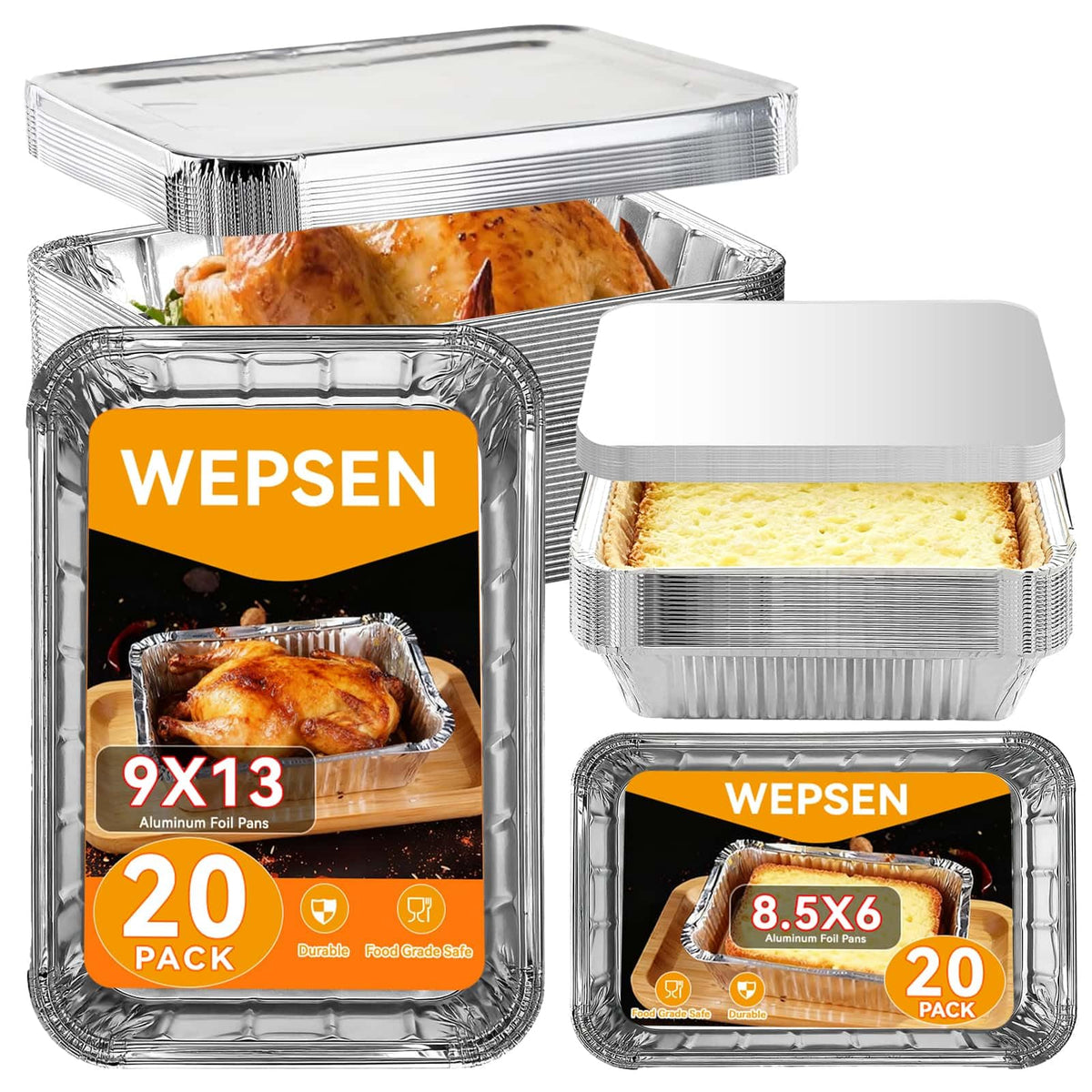 WEPSEN large 9x13 aluminum pan with lid, ideal for casseroles and easy transport.