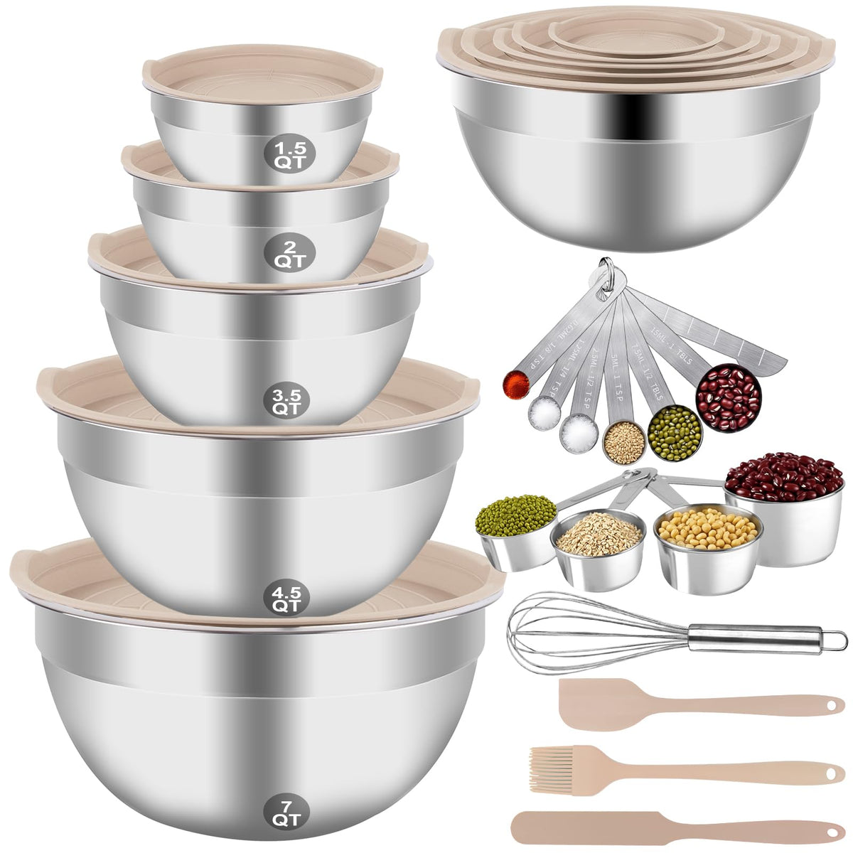 WEPSEN mixing bowls set with khaki lids, versatile prep and serving