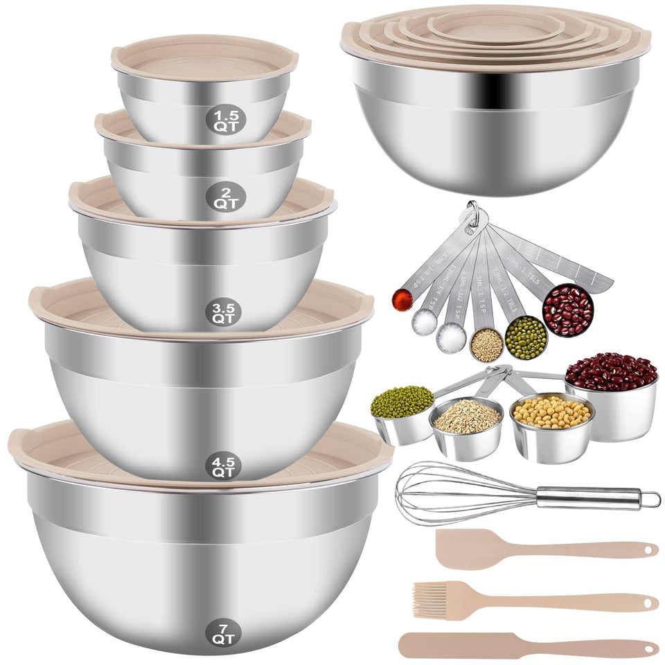 WEPSEN mixing bowls set with khaki lids, versatile prep and serving