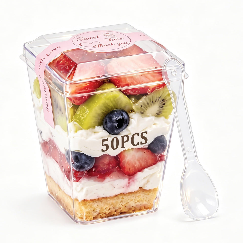 WERTIOO 5 oz clear dessert cups showcase layered treats for elegant party presentation.