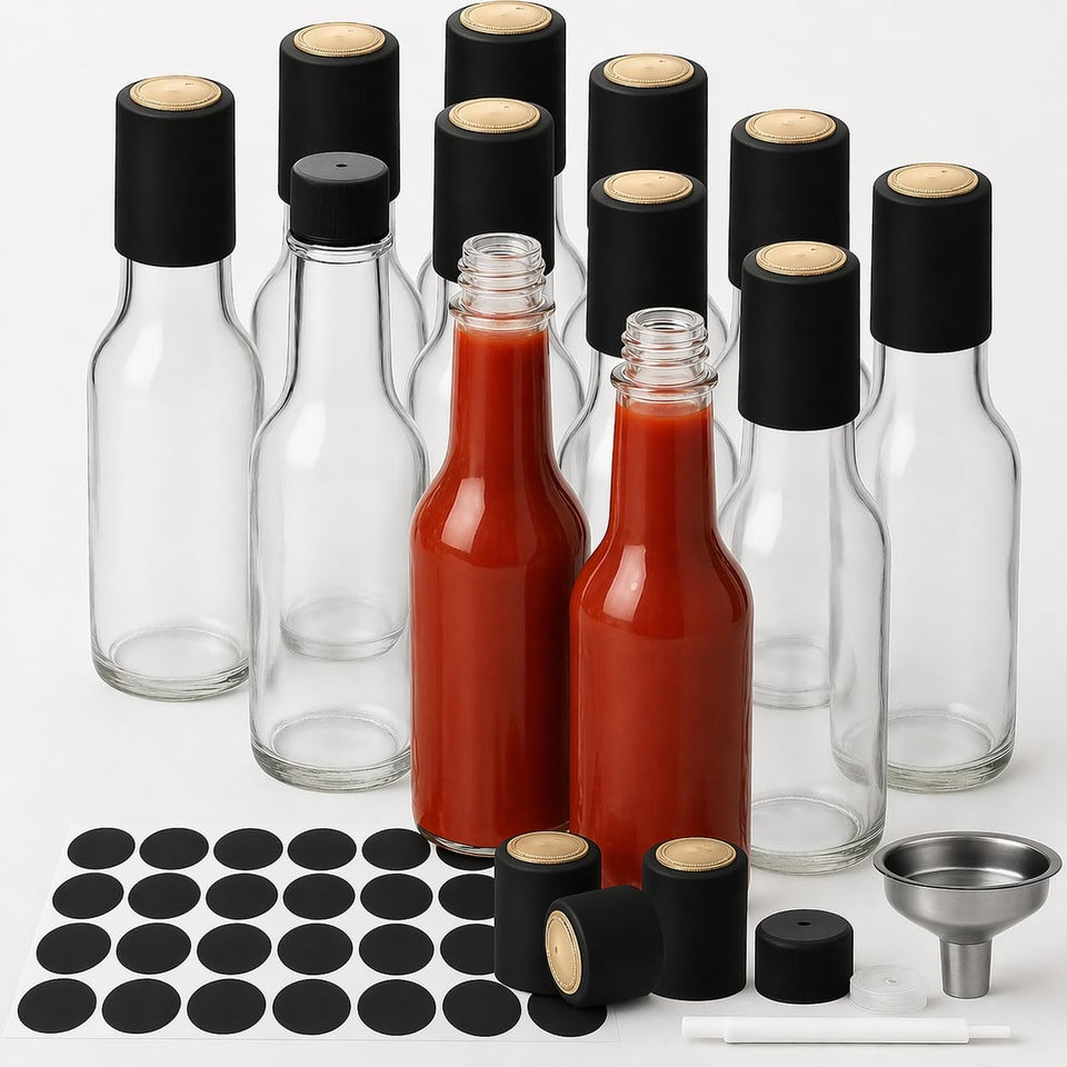 WERTIOO 5oz glass hot sauce bottle with cap, ideal for easy storage and gifting.