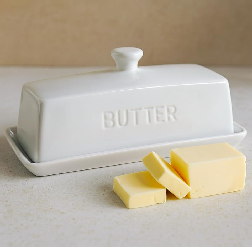 WERTIOO butter dish with lid on white ceramic for fresh butter