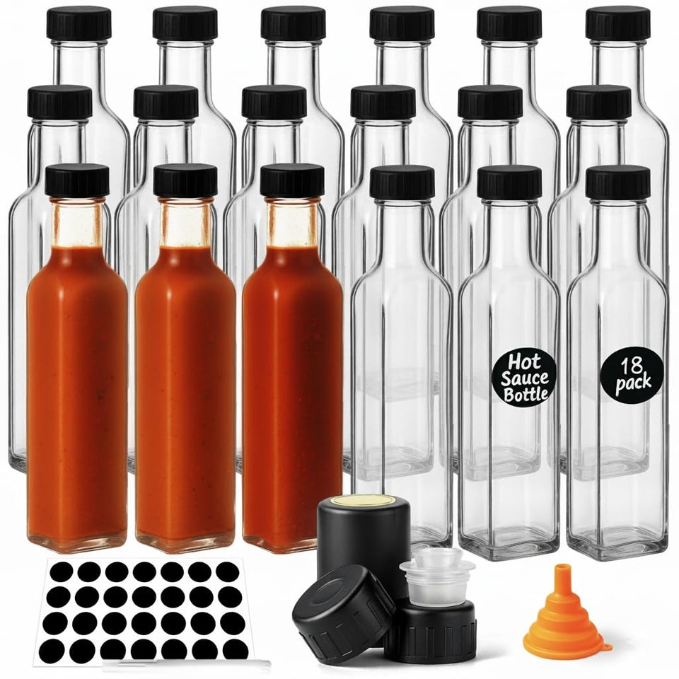 WERTIOO 8.5oz square glass bottle with cap for clear, leakproof sauces