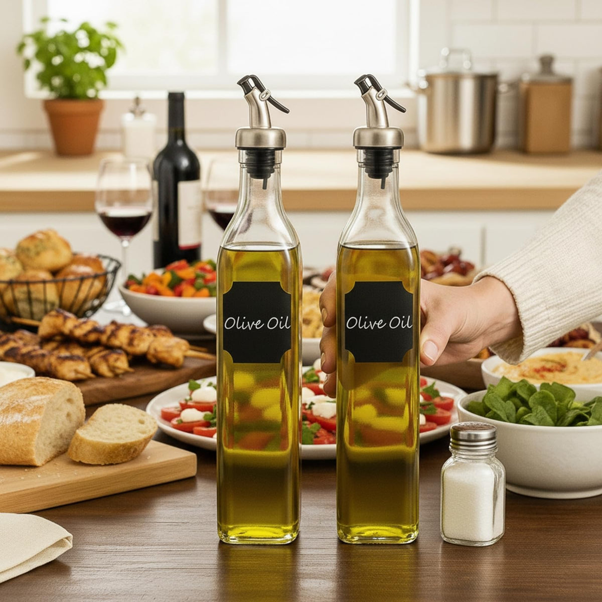WERTIOO labeled bottles make oil and vinegar easy to identify.