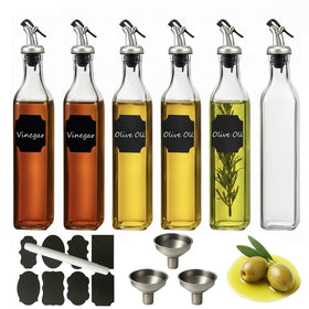 WERTIOO six-pack glass olive oil dispensers keep your kitchen organized.