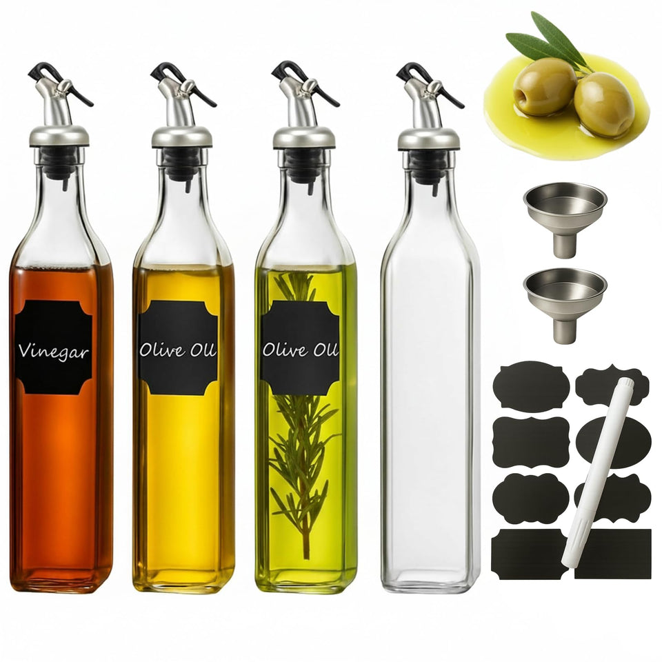 WERTIOO olive oil dispenser bottle four-pack for mess-free pouring.