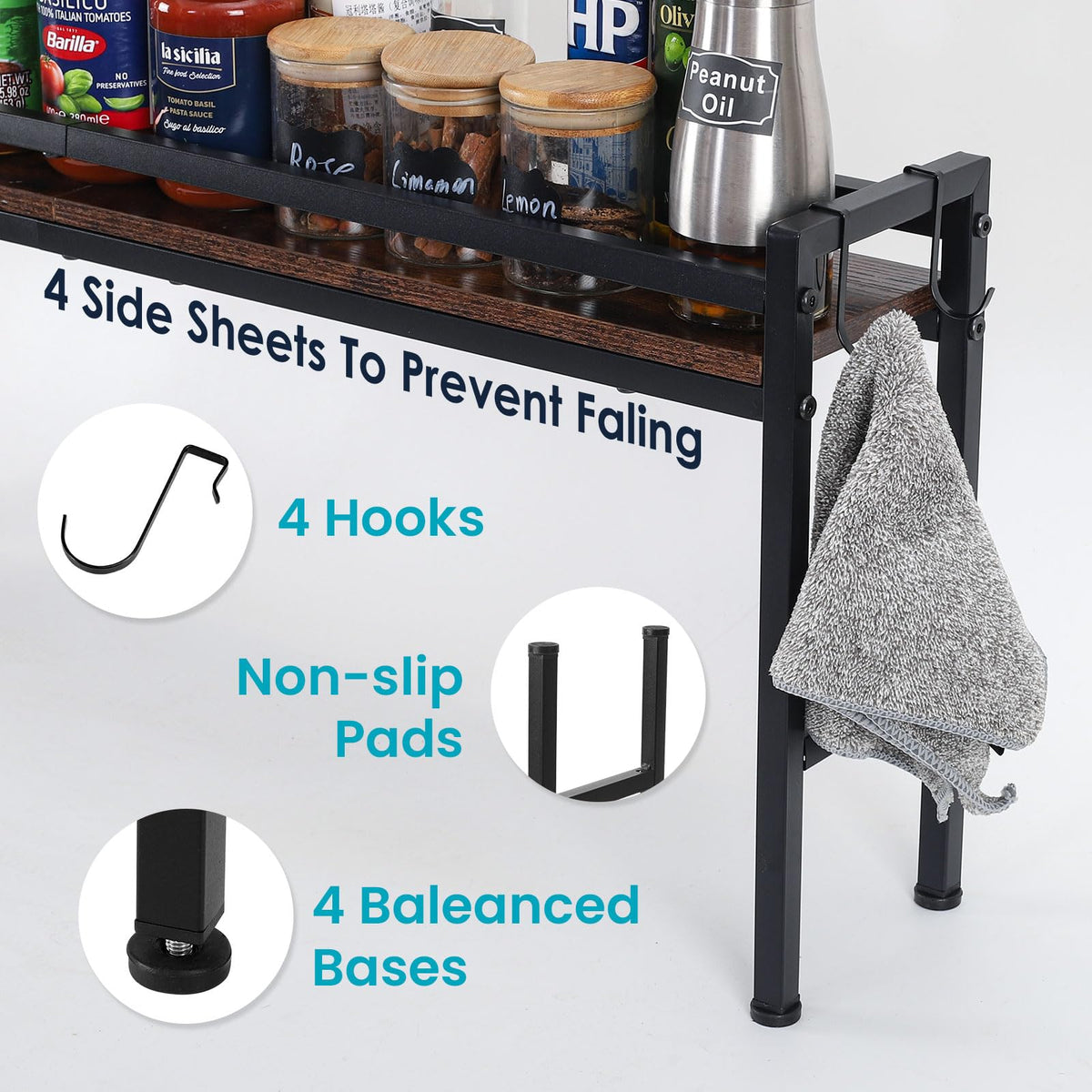 weslinkeji shelf with four hooks for utensils and seasonings