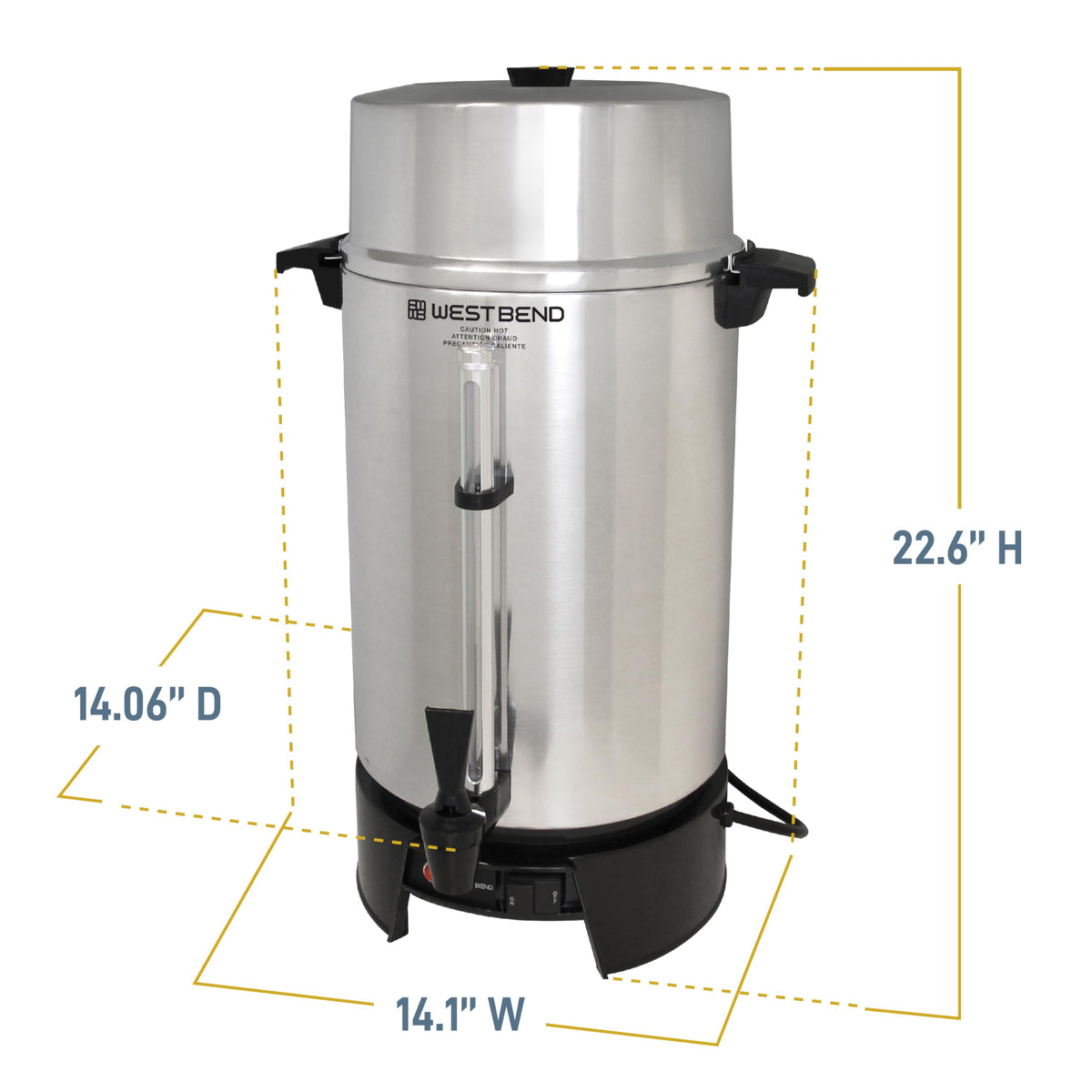 West Bend 33600 coffee urn lockable lid prevents accidental spills
