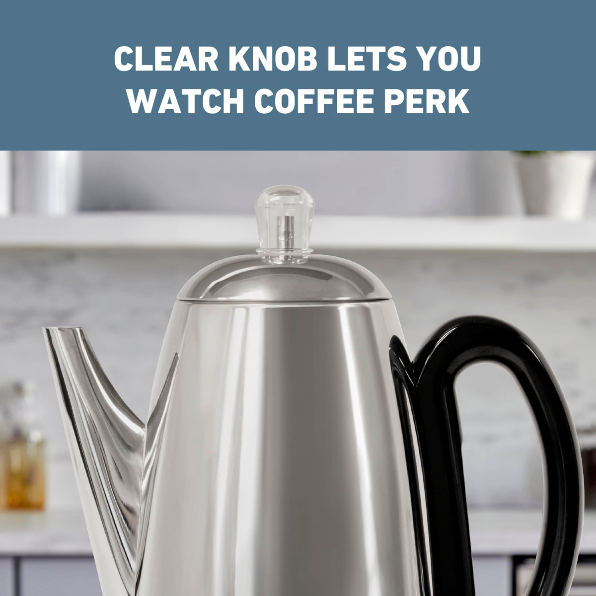 West Bend percolator dishwasher-safe cover, stem, and basket for easy cleaning.