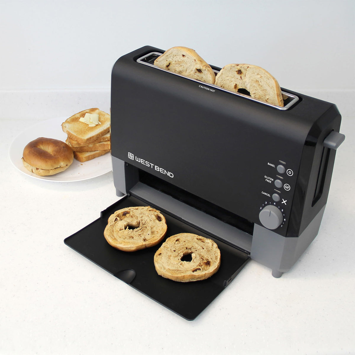 Gluten-free setting on West Bend QuikServe toaster for longer toasting.